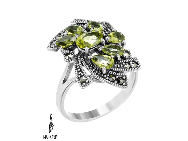 Кольцо из серебра с камнем Гранат, Марказит фото, цены