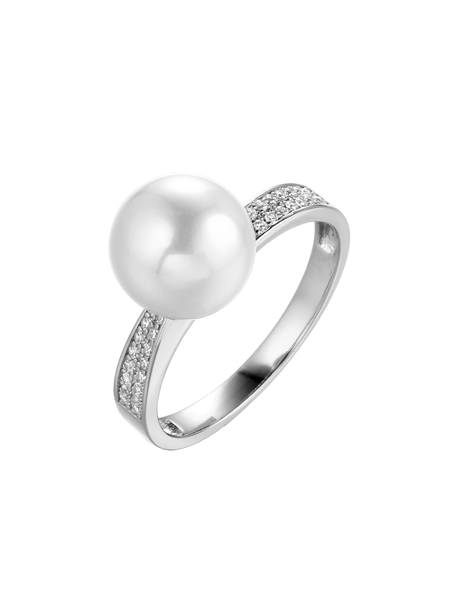 Кольцо из серебра с камнем Жемчуг, Фианит фото, цены