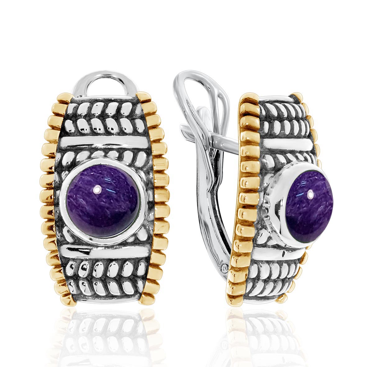 Серьги из серебра с камнем Чароит фото, цены