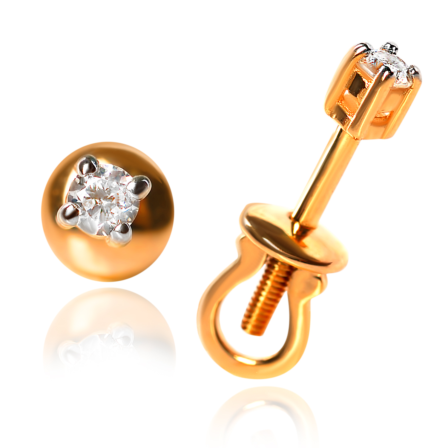 Пуссеты из золота с камнем Куб цирконий фото, цены