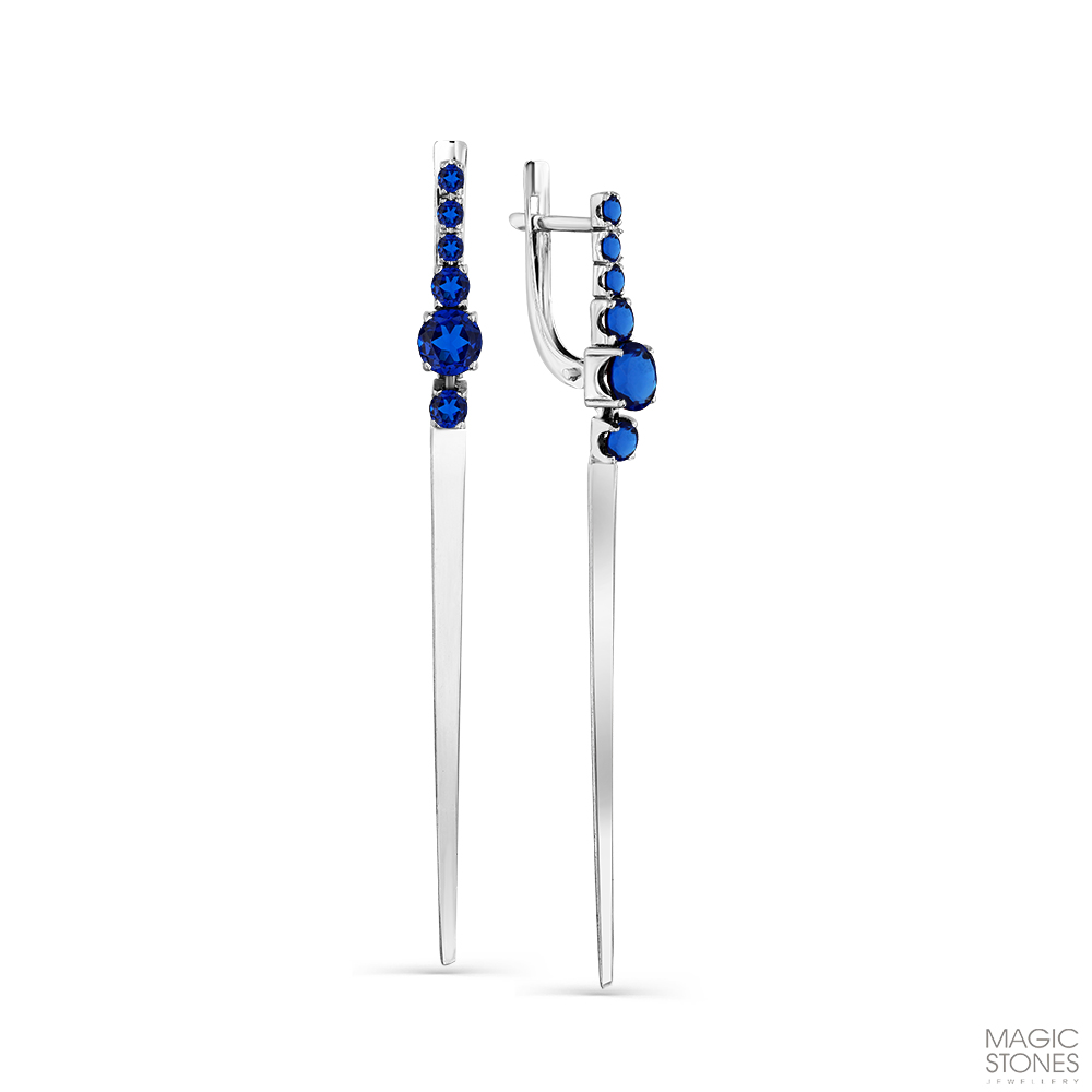 Серьги из золота с камнем Сапфир синт. фото, цены