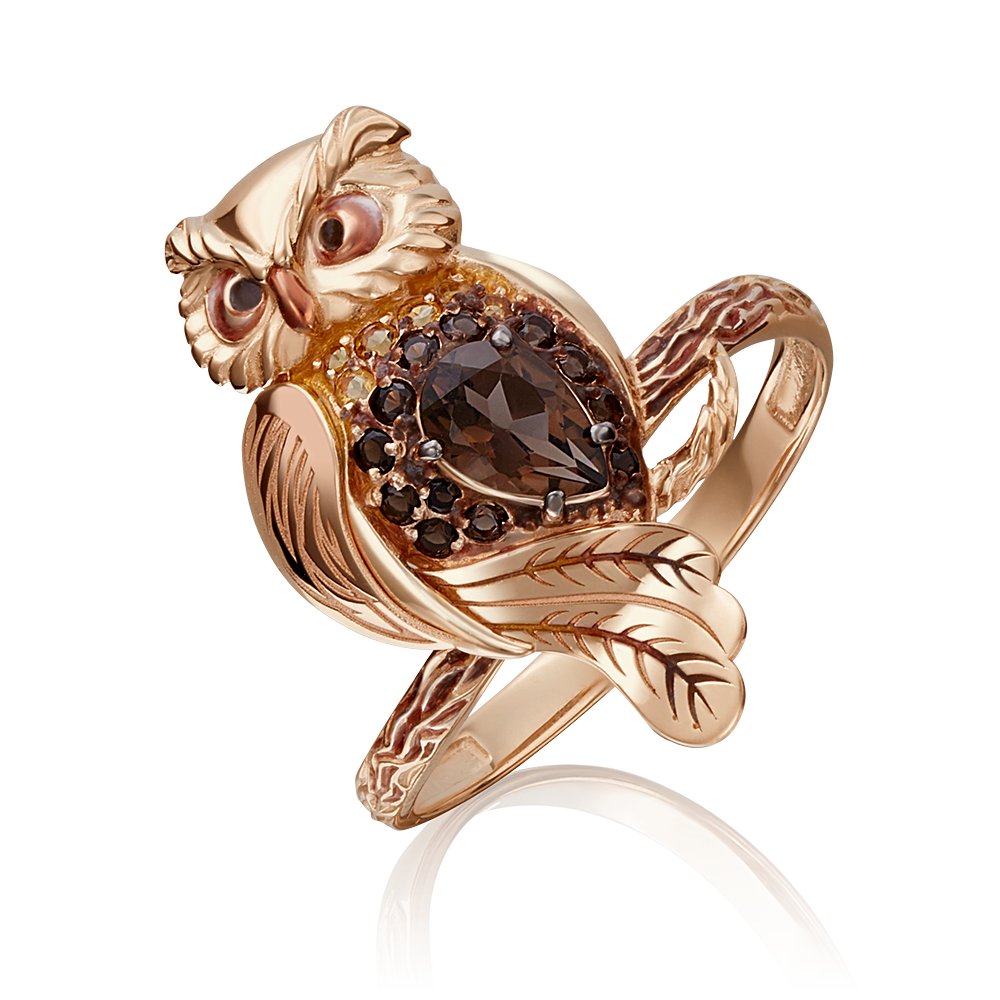 Кольцо из золота с камнем Цитрин, Кварц, вставками эмали фото, цены