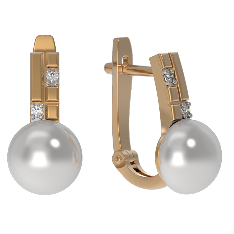 Серьги из золота с камнем Жемчуг, Фианит фото, цены
