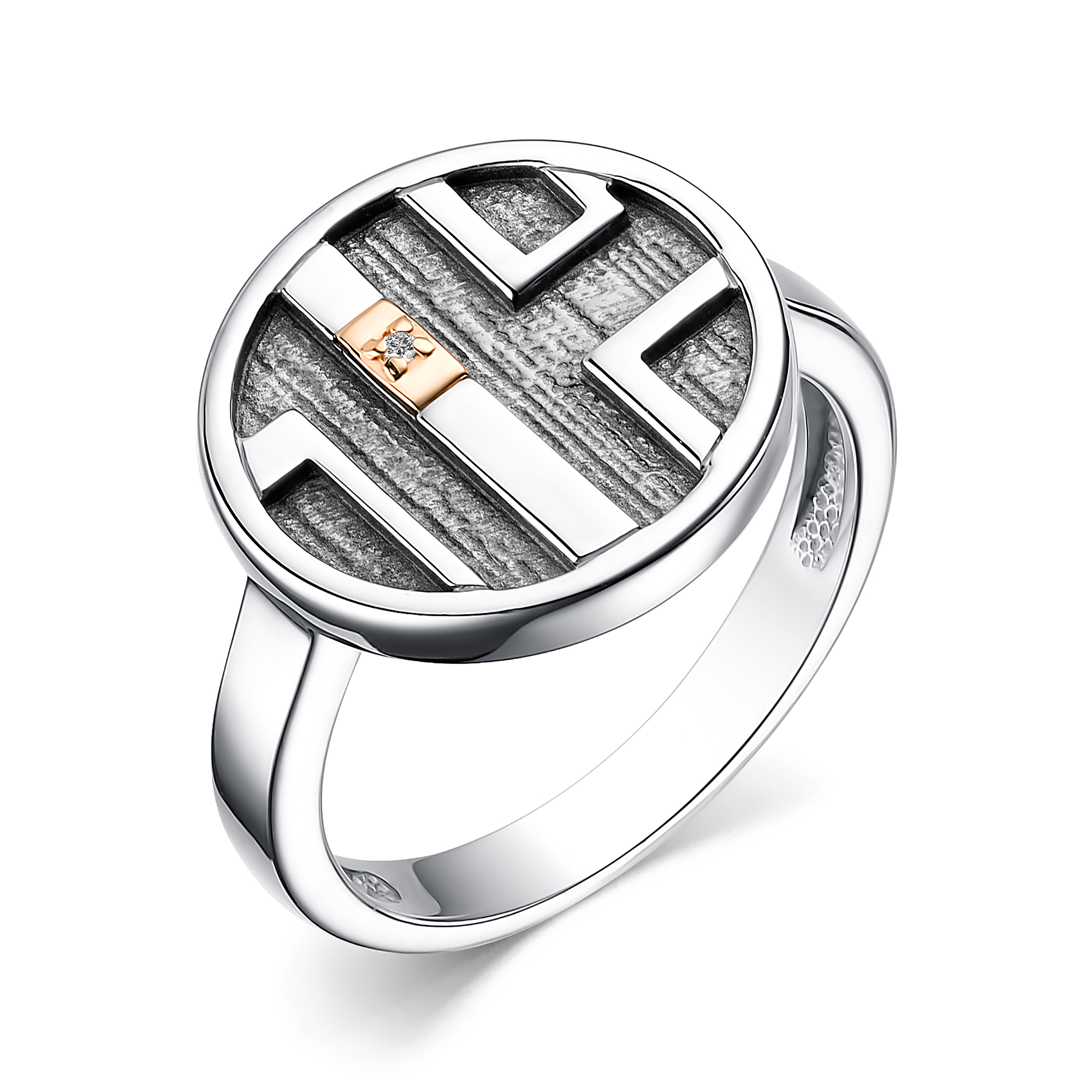 Кольцо из серебра с камнем Бриллиант, вставками золота фото, цены