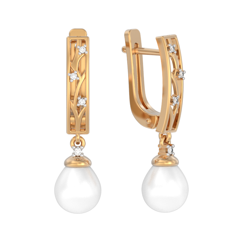 Серьги из золота с камнем Жемчуг, Фианит фото, цены