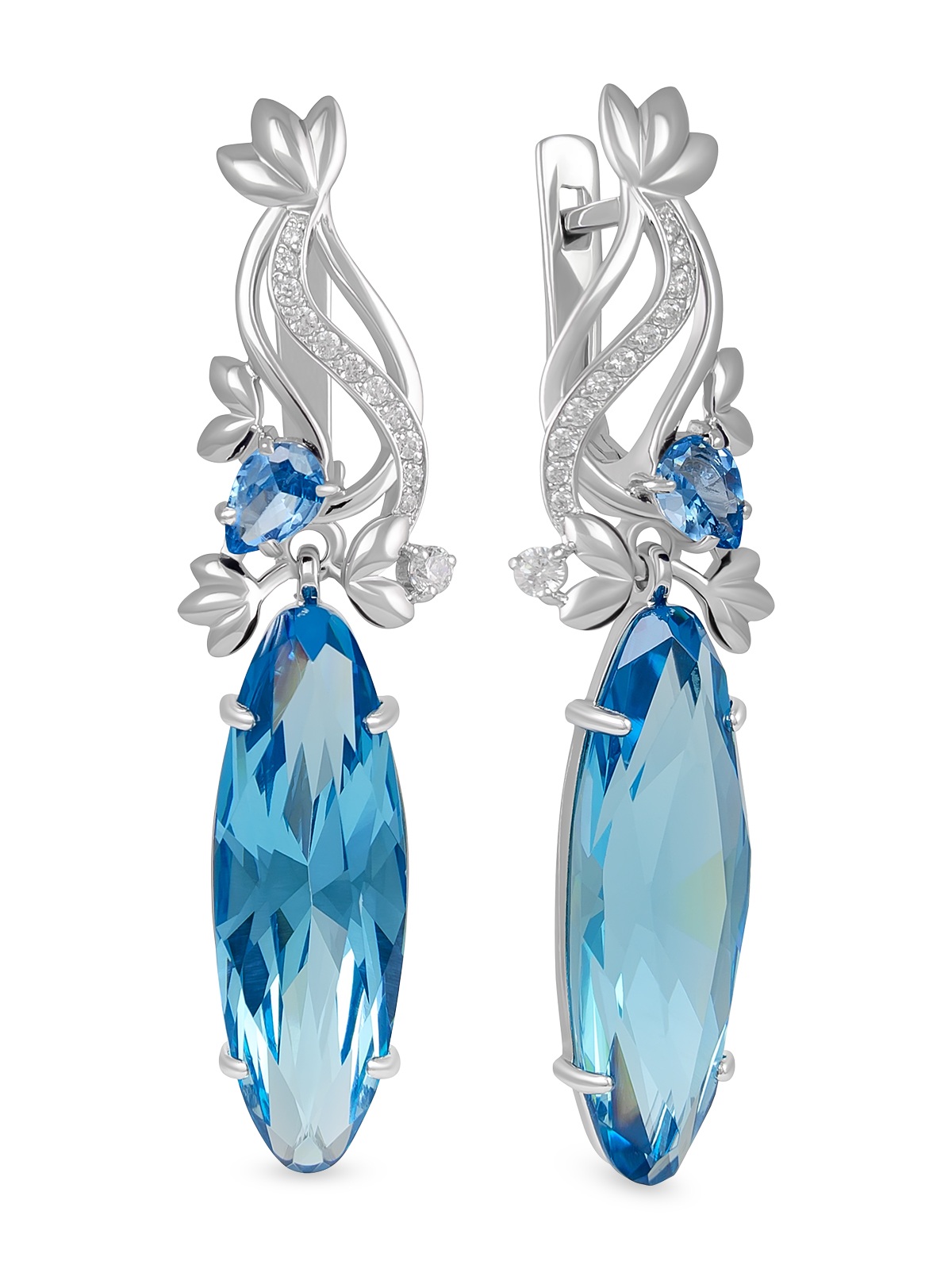 Серьги из серебра с камнем Фианит, Опал иск. фото, цены