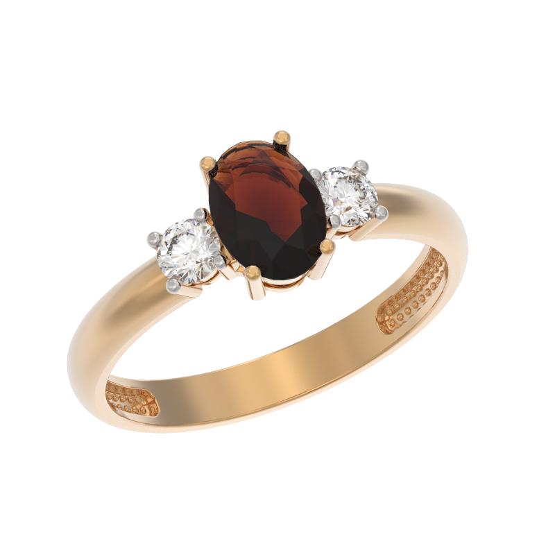 Кольцо из золота с камнем Гранат, Фианит фото, цены