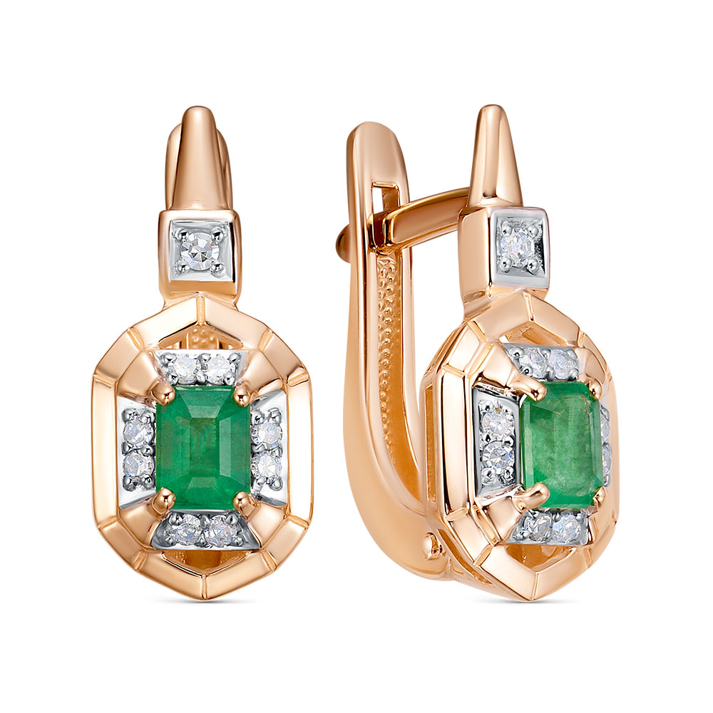 Серьги из золота с камнем Бриллиант, Изумруд фото, цены