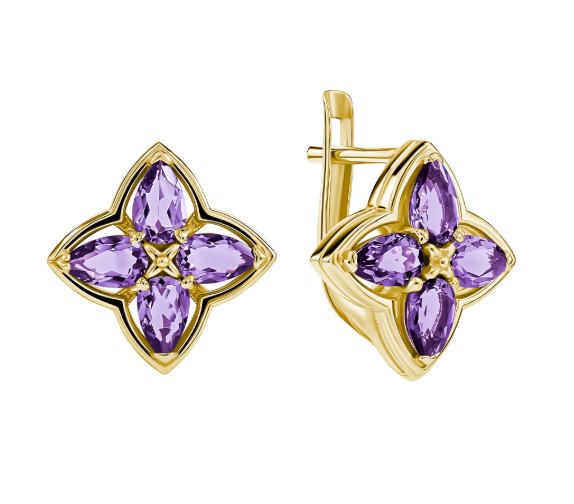Серьги из золота с камнем аметист фото, цены