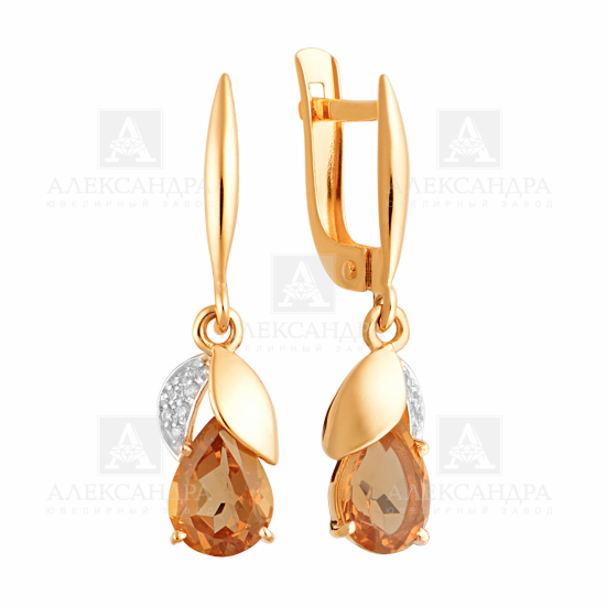 Серьги из золота с камнем аметист, Фианит фото, цены