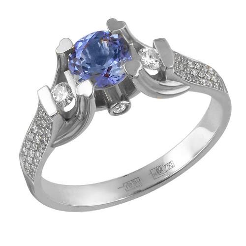 Кольцо из золота с камнем Бриллиант, Танзанит фото, цены