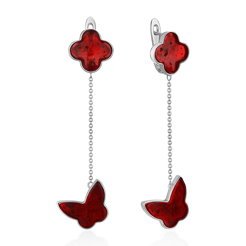 Серьги из серебра с камнем Янтарь фото, цены