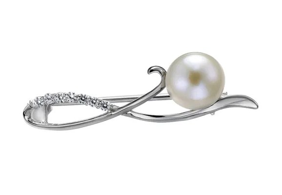 Брошь из серебра с камнем Жемчуг, Циркон фото, цены