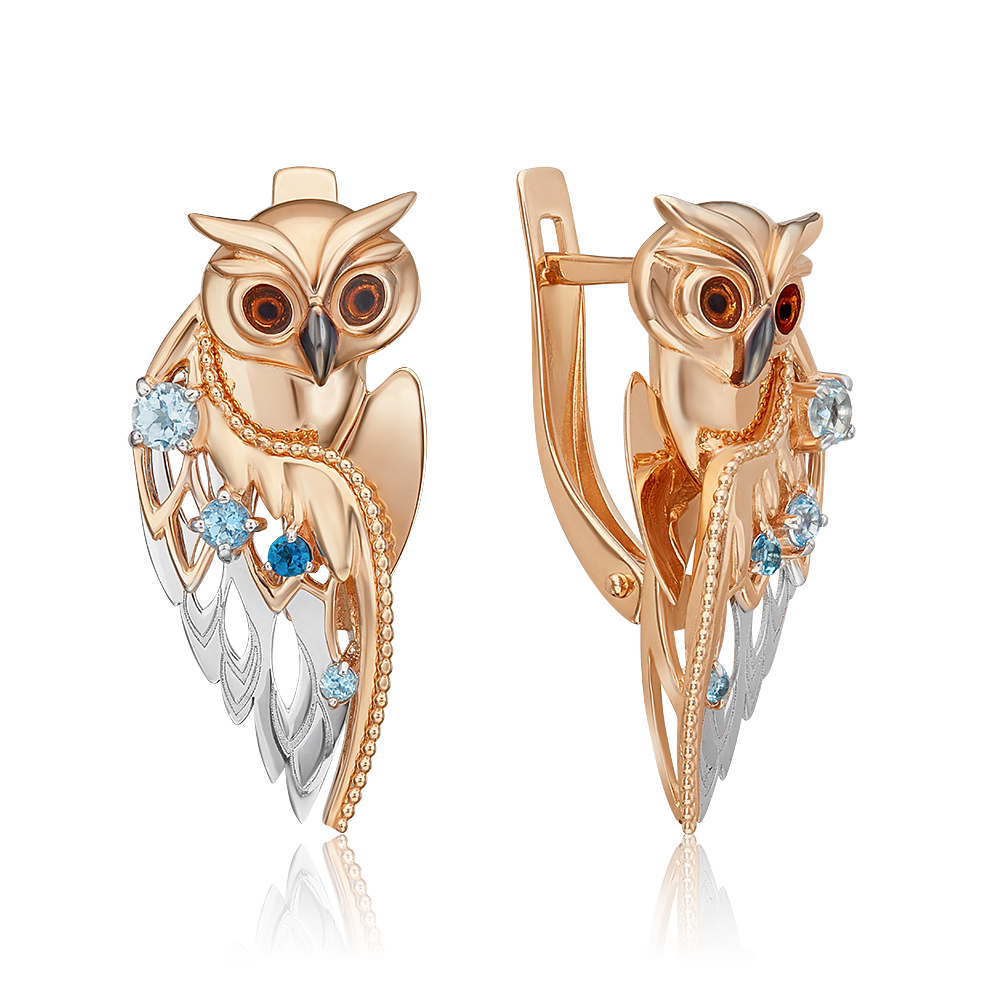 Серьги из золота с камнем Топаз, вставками эмали фото, цены