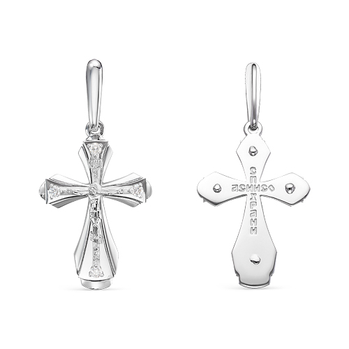 Крест из белого золота с камнем Бриллиант фото, цены