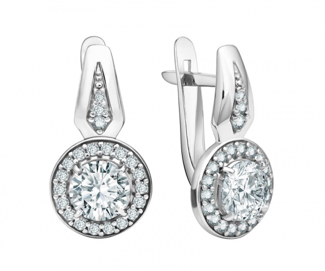 Серьги из серебра с камнем Фианит фото, цены