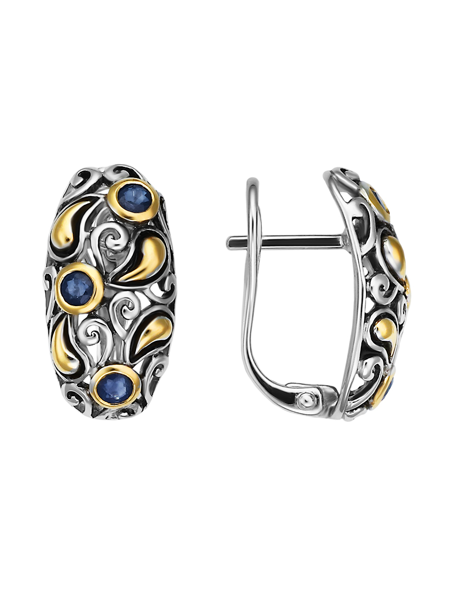 Серьги из серебра с камнем Сапфир фото, цены