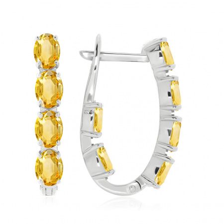 Серьги из серебра с камнем Цитрин фото, цены