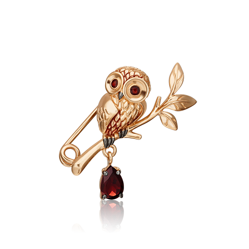 Брошь из золота с камнем Гранат, вставками эмали фото, цены