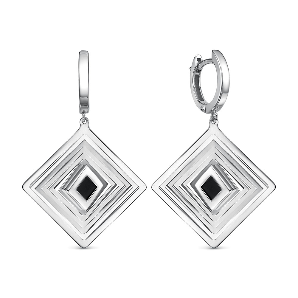 Серьги из серебра с камнем Оникс фото, цены