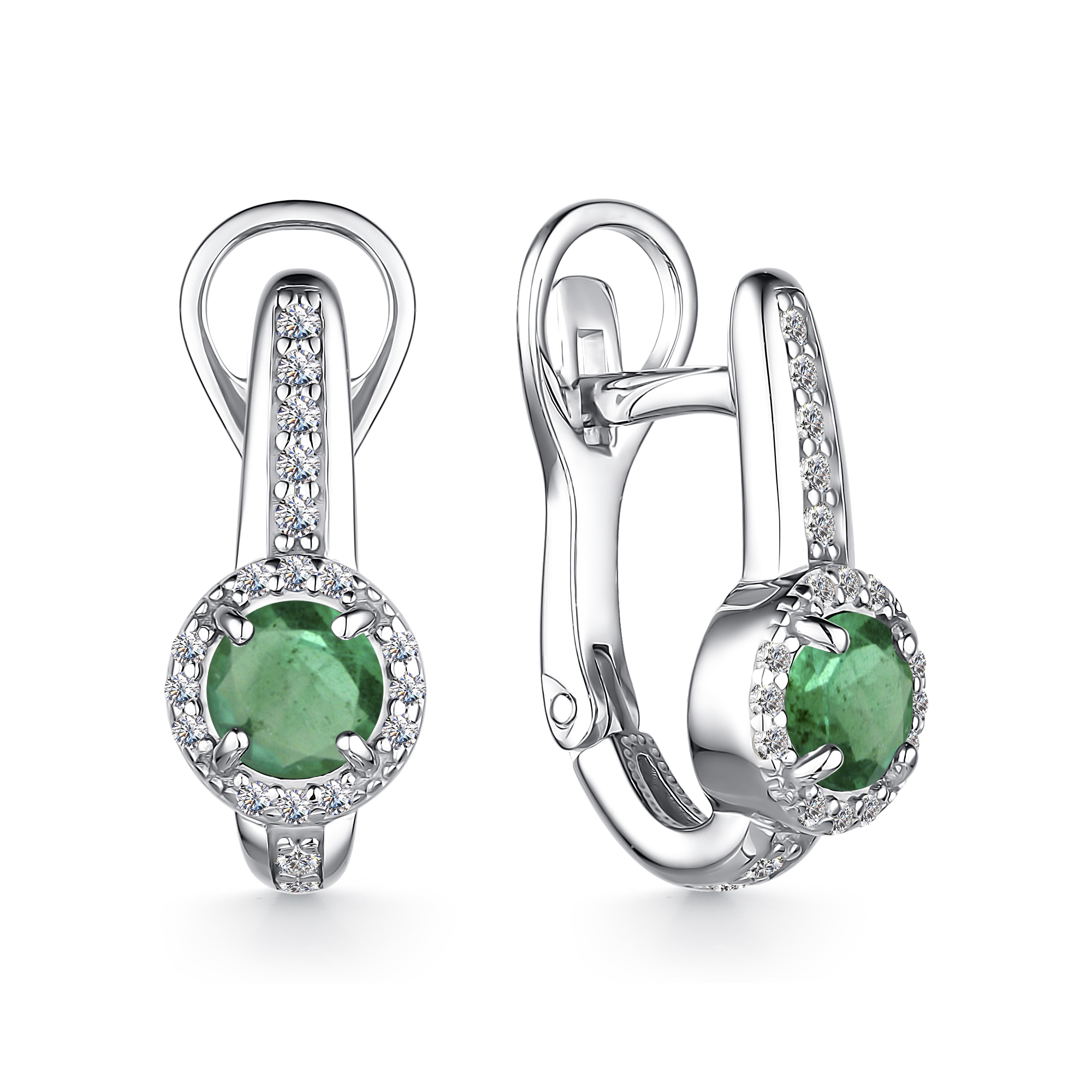 Серьги из серебра с камнем Фианит, Изумруд фото, цены