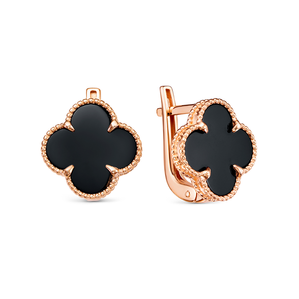 Серьги из золота с камнем Оникс фото, цены