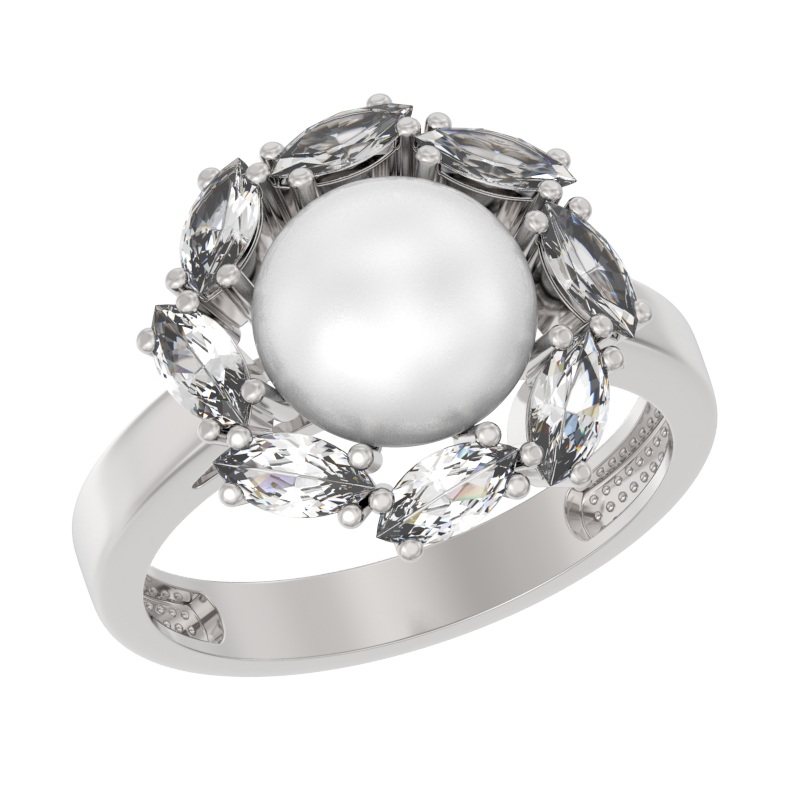 Кольцо из серебра с камнем Жемчуг фото, цены