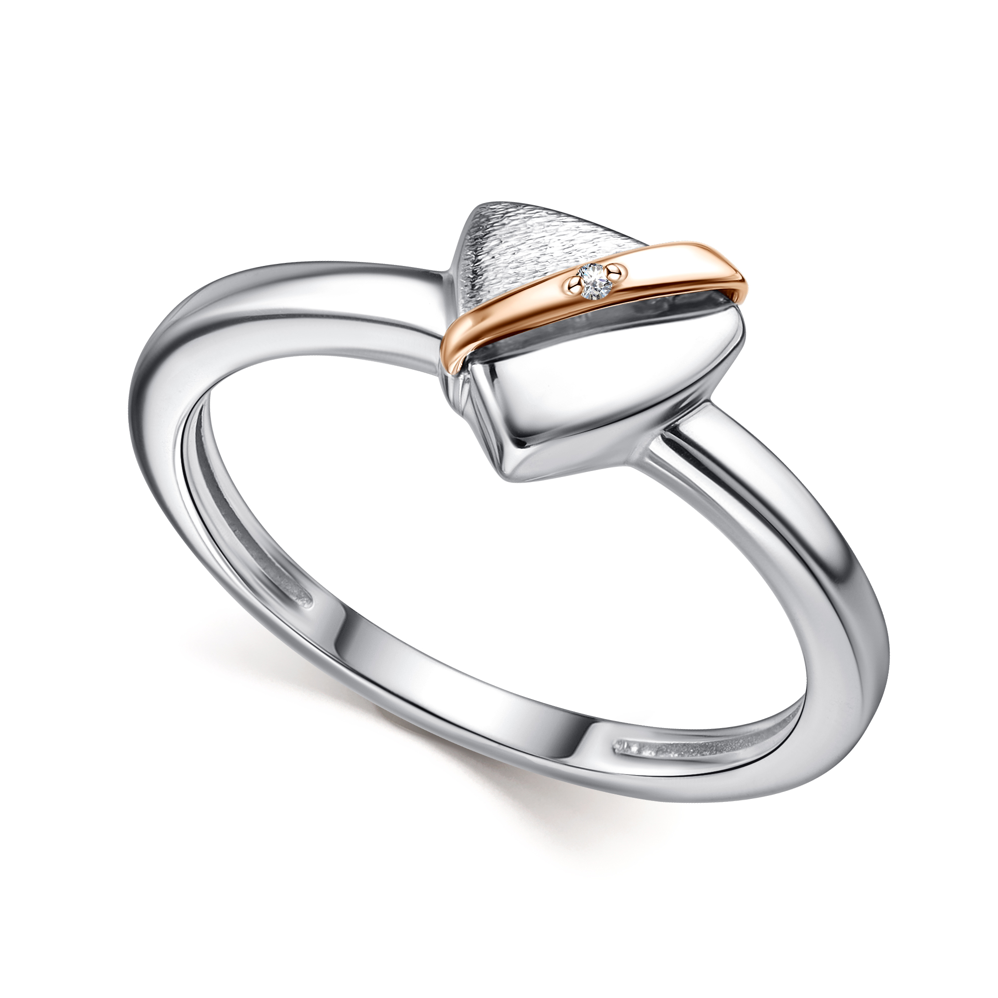 Кольцо из серебра с камнем Бриллиант, вставками золота фото, цены