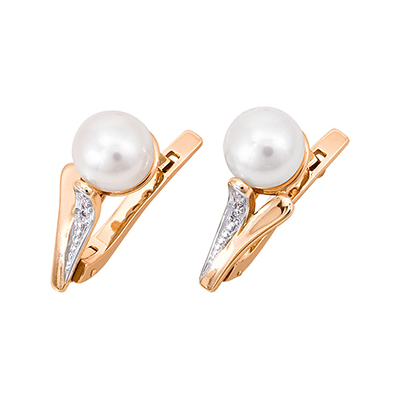 Серьги из золота с камнем Жемчуг, Фианит фото, цены