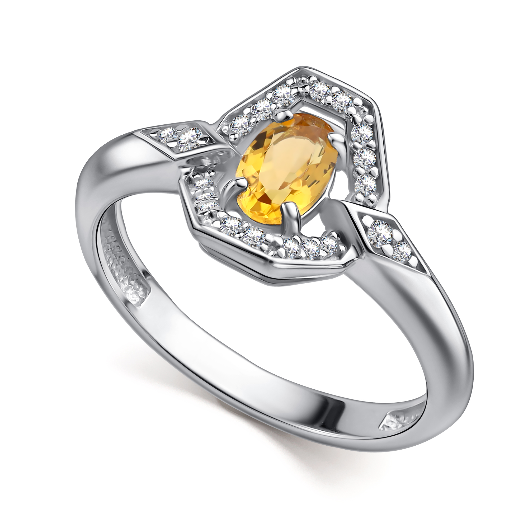 Кольцо из серебра с камнем Цитрин, Фианит фото, цены