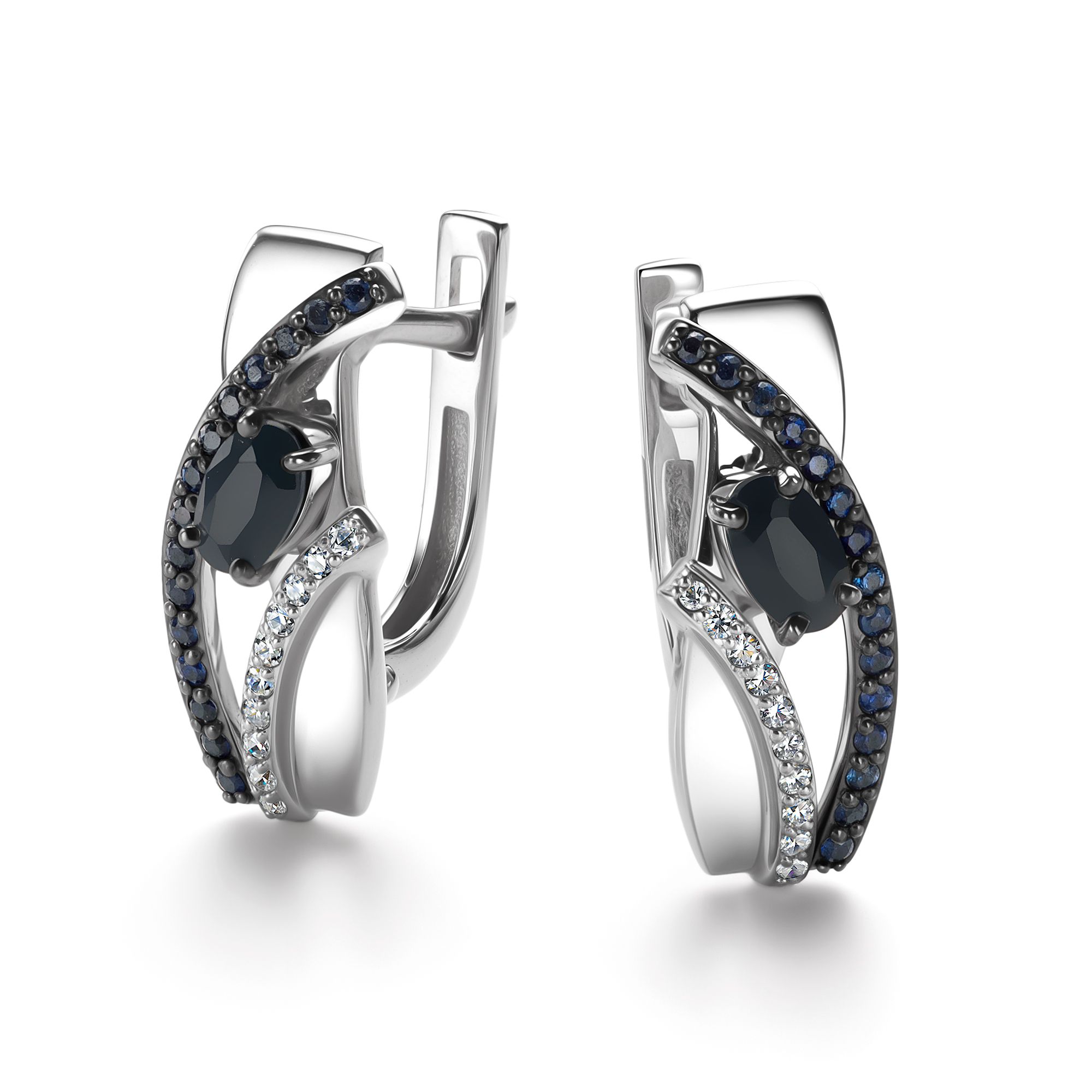 Серьги из золота с камнем Бриллиант, Сапфир фото, цены