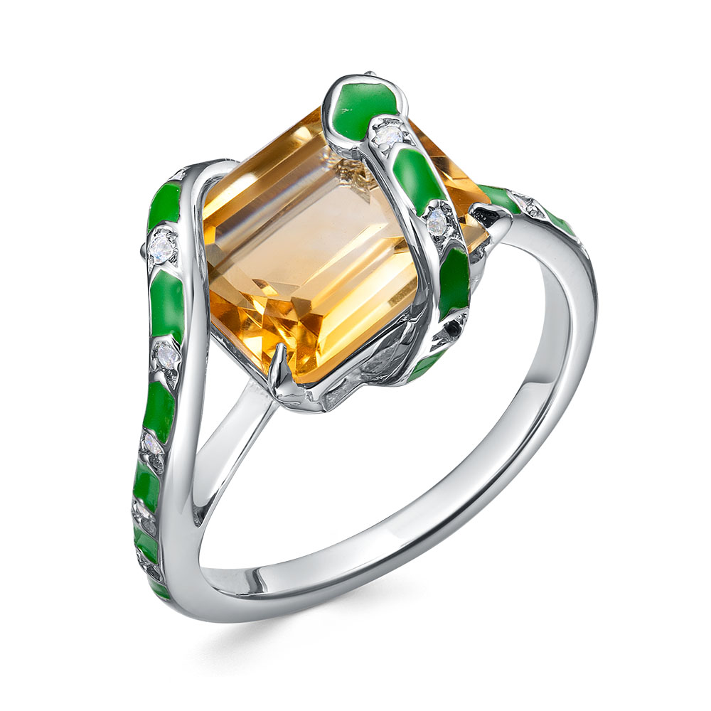 Кольцо из серебра с камнем Топаз, Цитрин, вставками эмали фото, цены