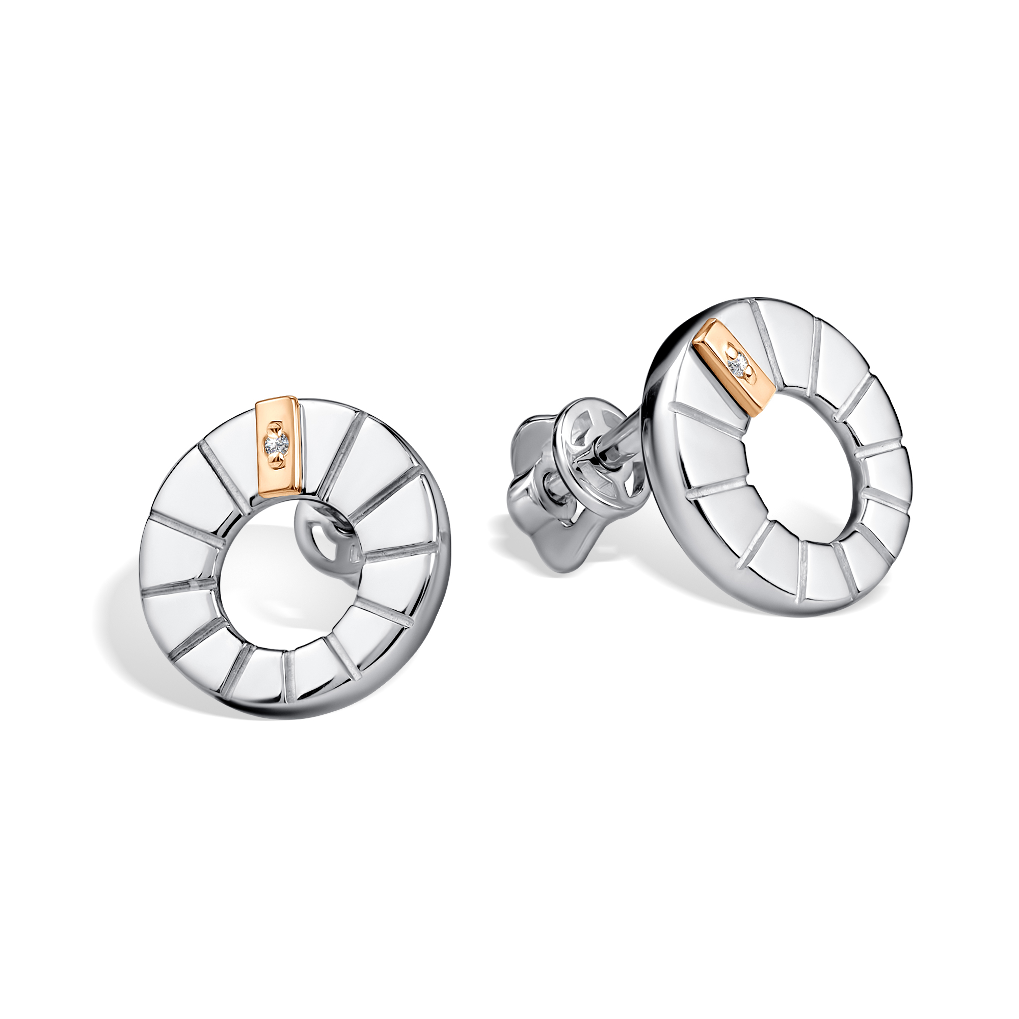 Пуссеты из серебра с камнем Бриллиант, вставками золота фото, цены