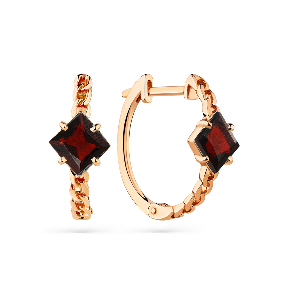 Серьги из золота с камнем Гранат фото, цены