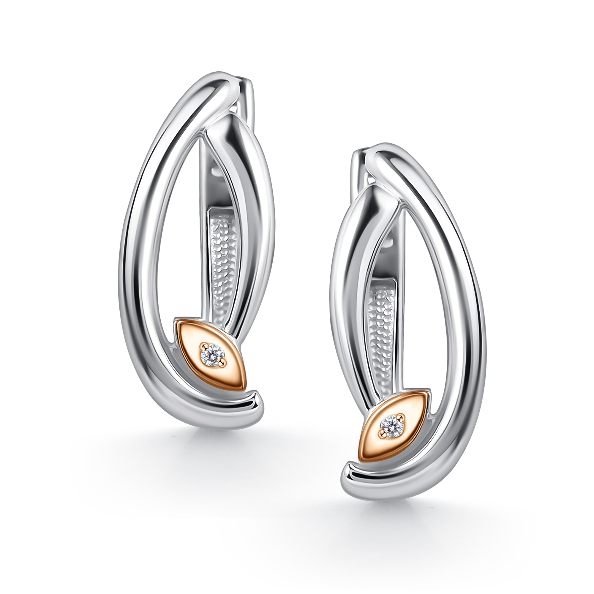 Серьги из серебра с камнем Бриллиант, вставками золота фото, цены