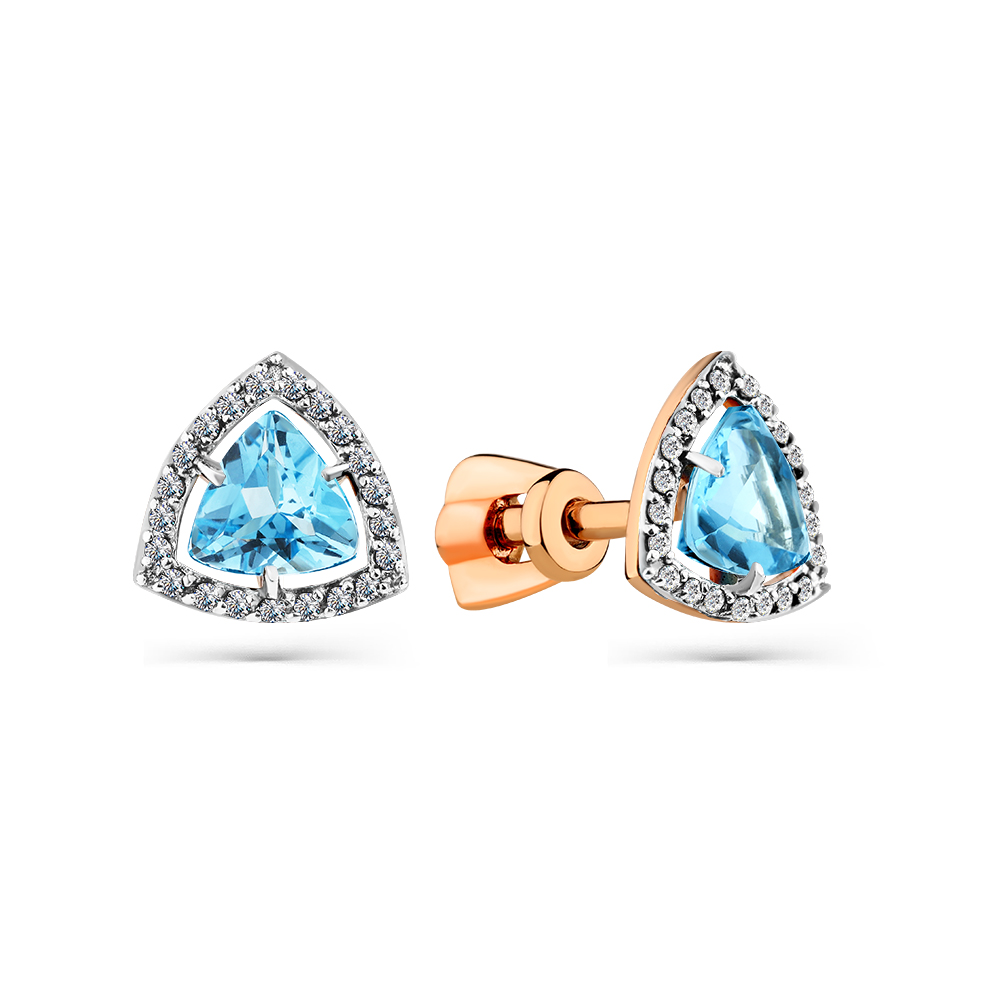 Пуссеты из золота с камнем Топаз, Фианит фото, цены