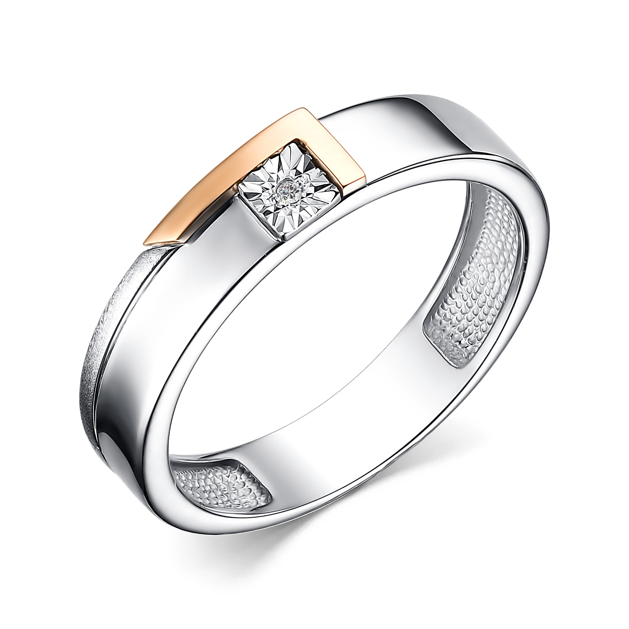 Кольцо из серебра с камнем Бриллиант, вставками золота фото, цены