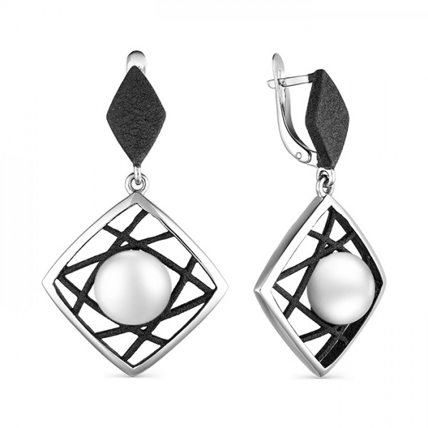 Серьги из серебра с камнем Жемчуг, вставками эмали фото, цены