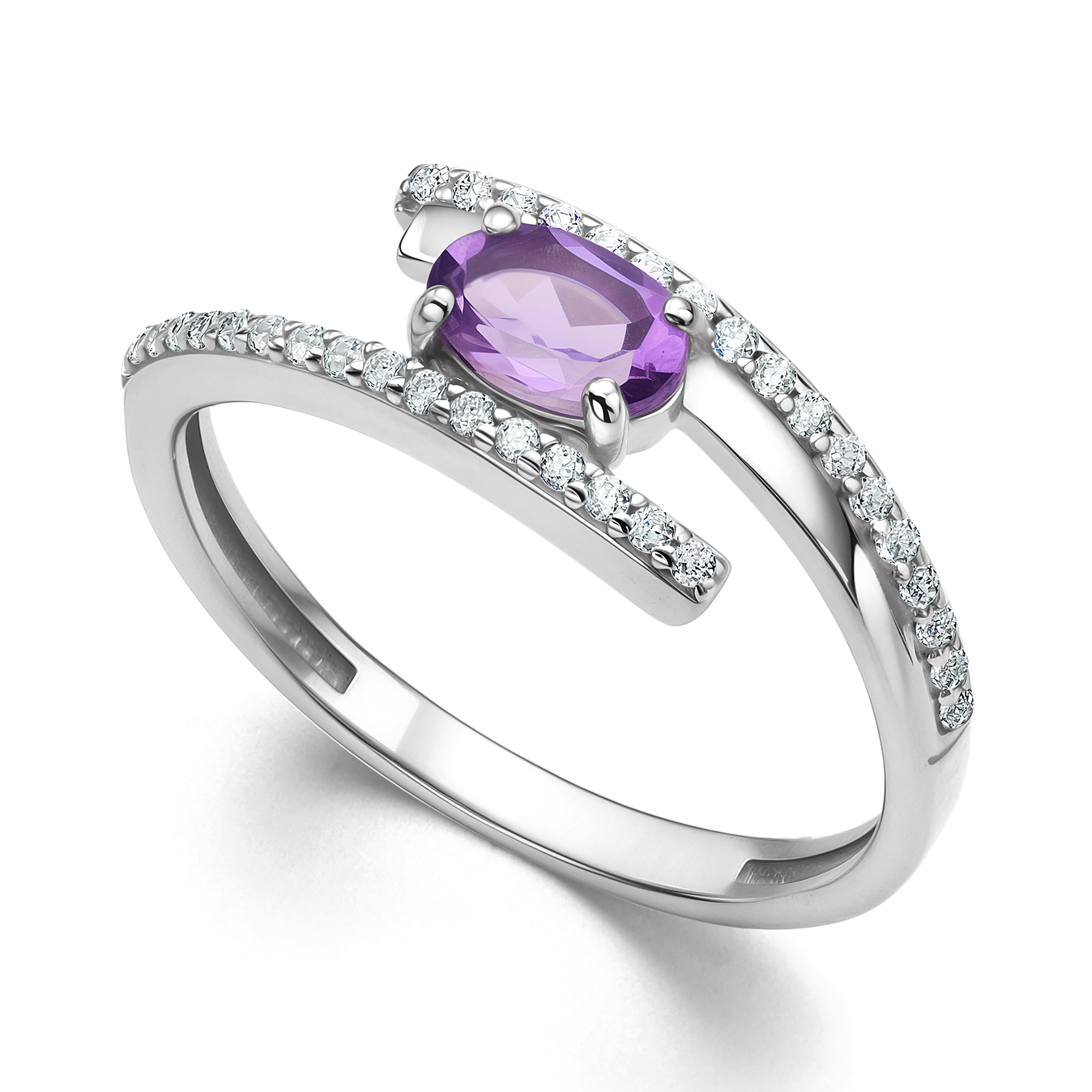 Кольцо из серебра с камнем аметист, Фианит фото, цены
