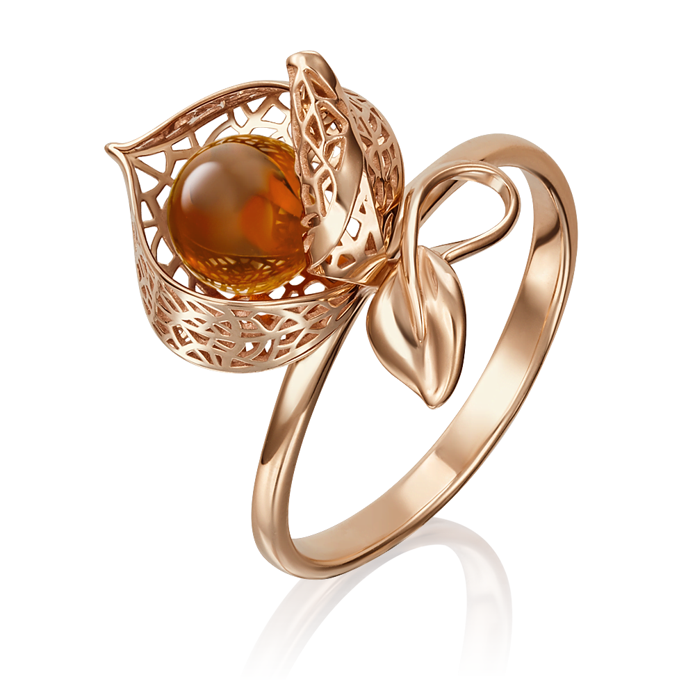 Кольцо из золота с камнем Янтарь фото, цены