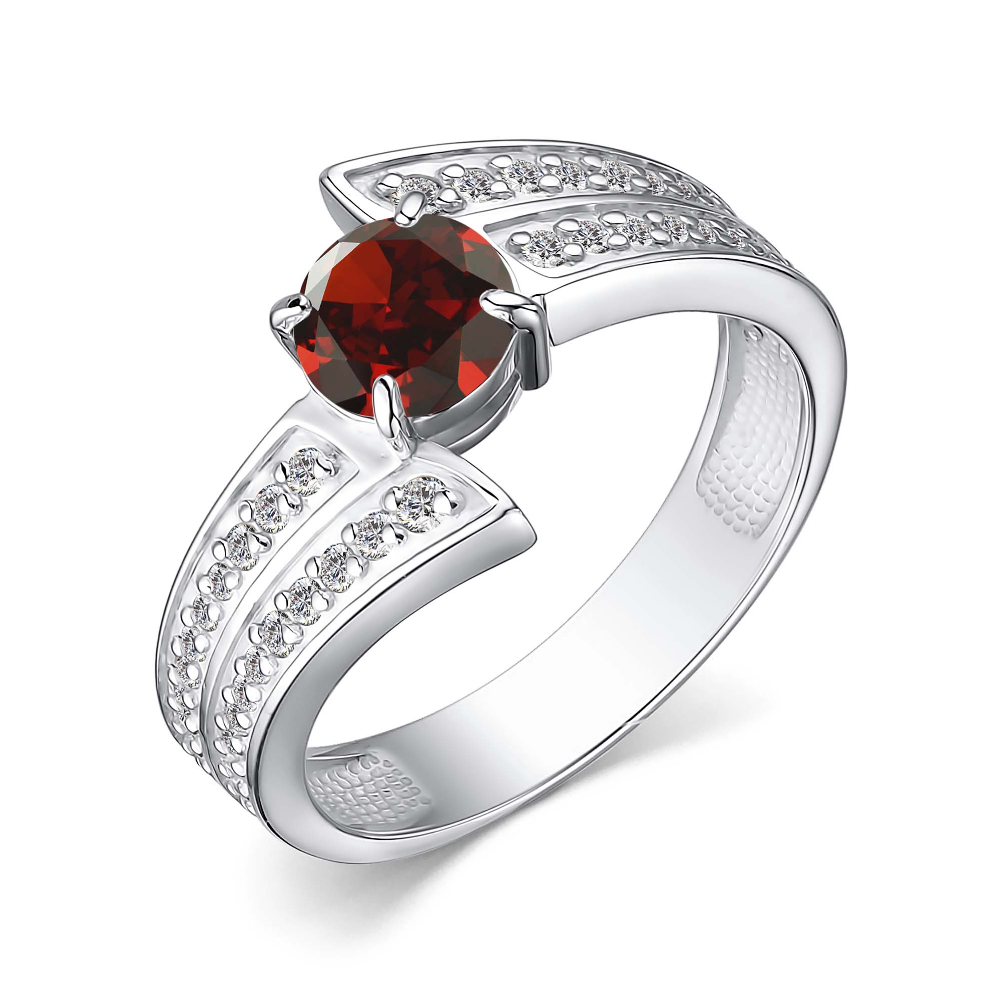 Кольцо из серебра с камнем Гранат, Фианит фото, цены