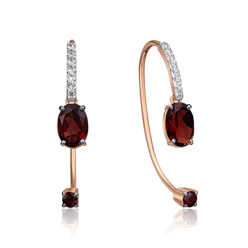 Серьги из золота с камнем Гранат фото, цены