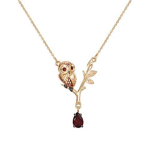 Колье из золота с камнем Гранат, вставками эмали фото, цены