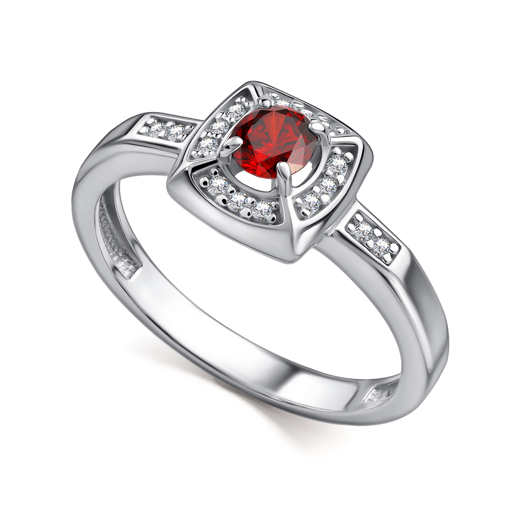 Кольцо из серебра с камнем Гранат, Фианит фото, цены