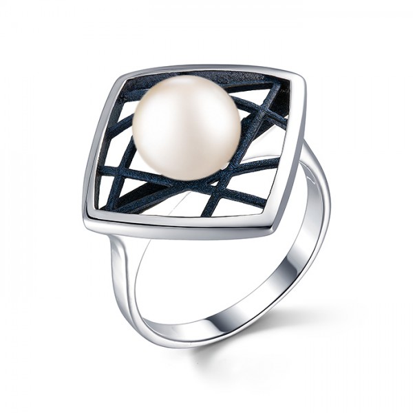 Кольцо из серебра с камнем Жемчуг, вставками эмали фото, цены