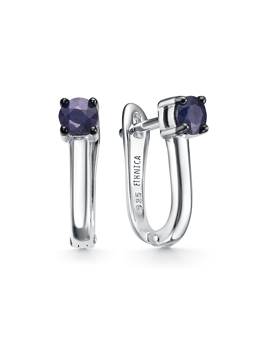 Серьги из серебра с камнем Сапфир фото, цены