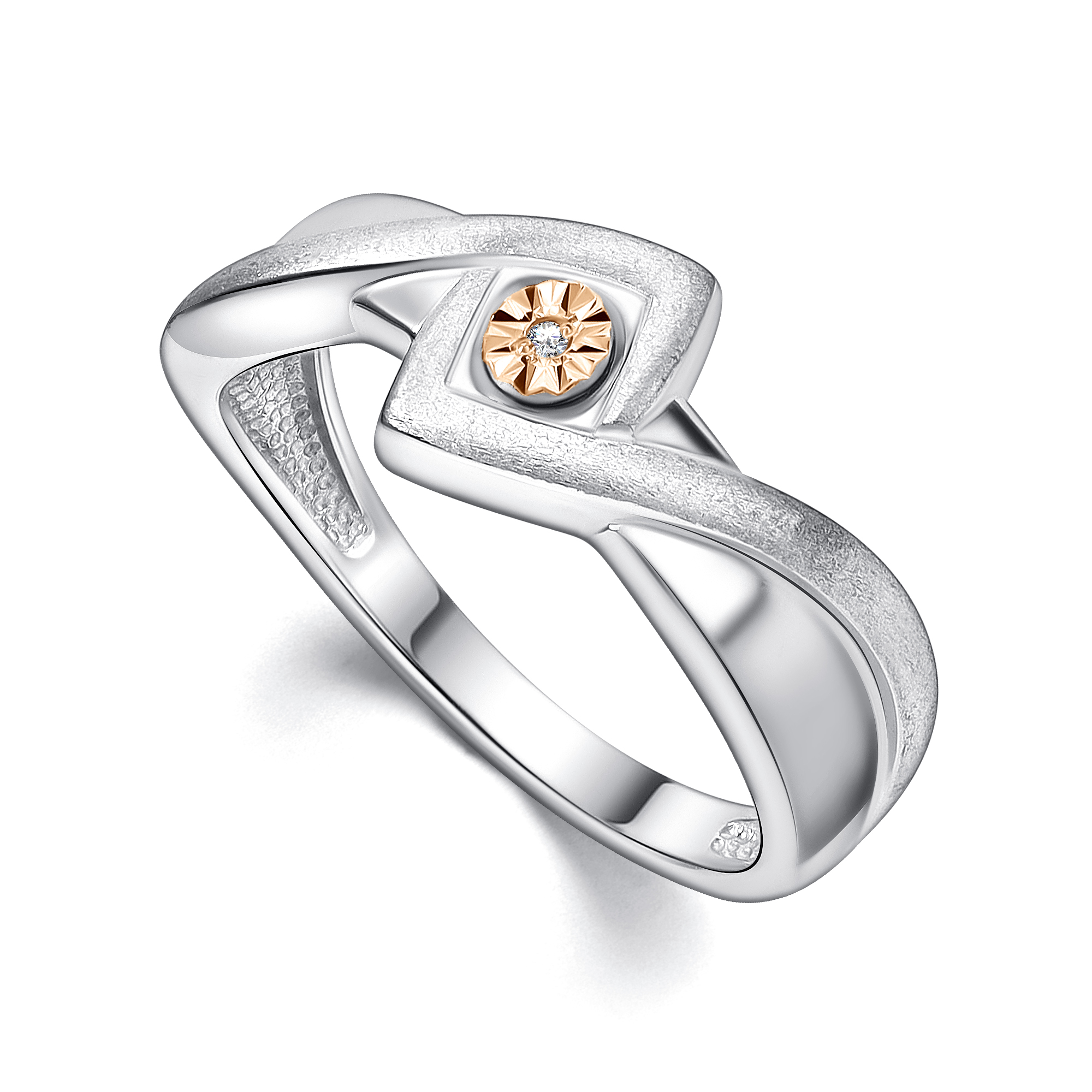 Кольцо из серебра с камнем Бриллиант, вставками золота фото, цены