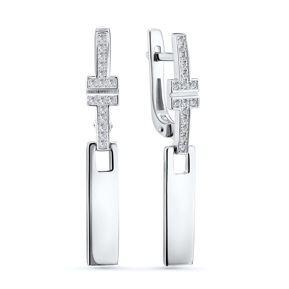 Серьги из серебра с камнем Фианит фото, цены