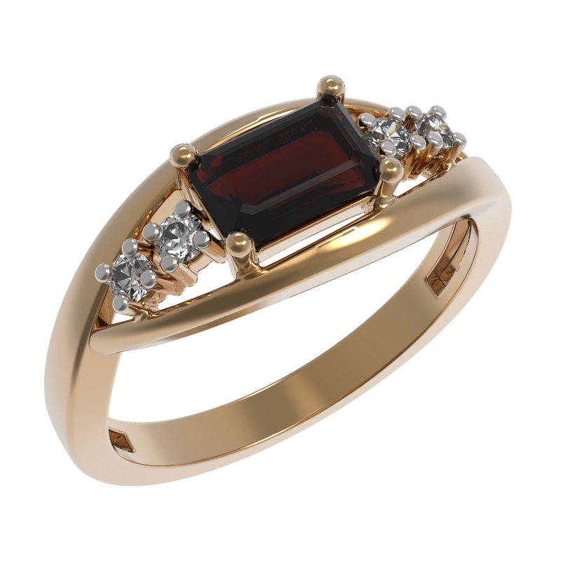Кольцо из золота с камнем Гранат, Фианит фото, цены