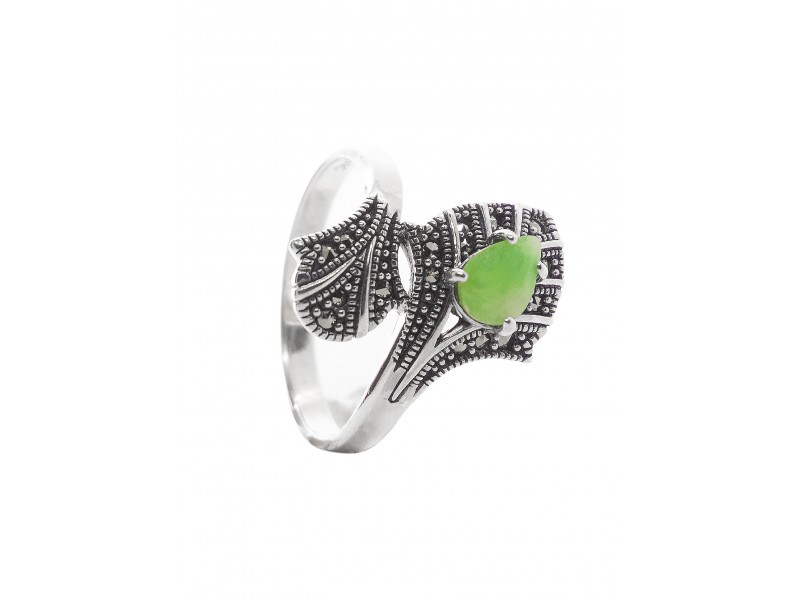 Кольцо из серебра с камнем Корунд, Марказит фото, цены